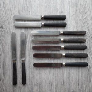Vintage Table Knives Lot of 9 Knife Flatware Cutlery Komet Rostfrei Wood Handle